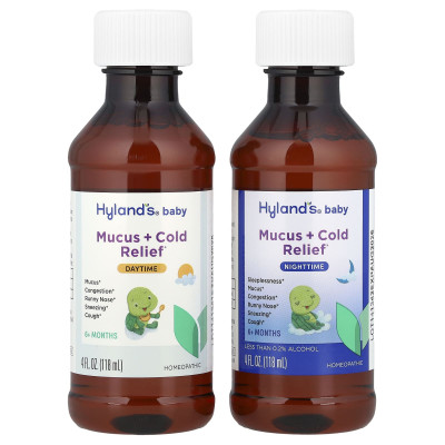 Hyland's Naturals, Baby, Mucus + Cold Relief Combo Pack, Daytime/Nighttime, 6+ Months, 2 Bottles, 4 fl oz (118 ml) Each