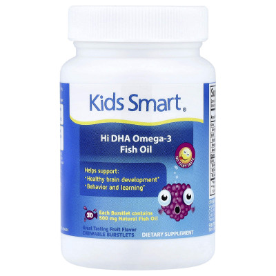 Kids Smart, Kids Smart®, Hi DHA-Omega 3 Fish Oil, Fruit, 30 Chewable Burstlets