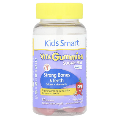 Kids Smart, Kids Smart®, Vita Gummies, Strong Bones & Teeth, Calcium + Vitamin D3, Ages 3+, Strawberry, 30 Gummies