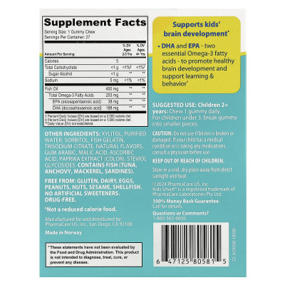 Kids Smart, Vita Gummies, Brain Booster, Sugar-Free, Ages 2+, Tutti Frutti, 27 Gummy Chews