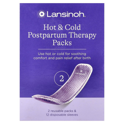 Lansinoh, Hot & Cold Postpartum Therapy Packs, 2 Reusable Packs & 12 Disposable Sleeves