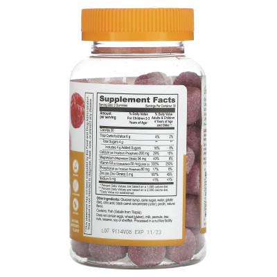 Lifeable, Kids Calcium, Magnesium & Zinc + Vitamin D3 Gummies, Natural Raspberry, 60 Gummies