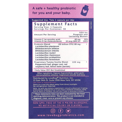 LoveBug Probiotics, Prenatal Probiotic, 20 Billion CFU, 30 Capsules