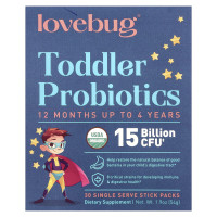 LoveBug Probiotics, Toddler Probiotics, 12 Months Up To 4 Years, 15 Billion CFU, 30 Single Serve Stick Packs, 0.06 oz (1.8 g) Each