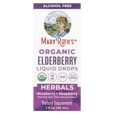 MaryRuth's, Organic Elderberry Liquid Drops, Alcohol Free, Blueberry + Raspberry, 1 fl oz (30 ml)