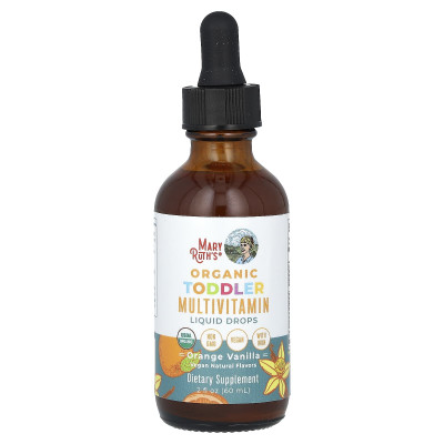 MaryRuth's, Organic Toddler Multivitamin Liquid Drops With Iron, 1-3 Years, Orange Vanilla, 2 fl oz (60 ml)