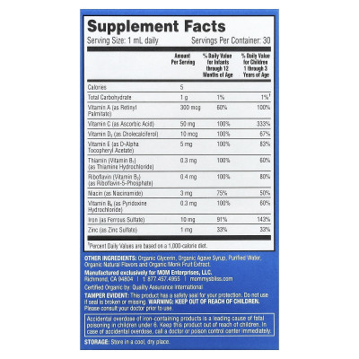 Mommy's Bliss, Baby Multivitamin Drops, Essential Vitamins + Iron, Age 2 Months +, 1 fl oz ( 30 ml)