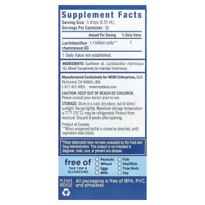 Mommy's Bliss, Baby Probiotic Drops, Everyday Digestive Health, Newborn+, 0.34 fl oz (10 ml)