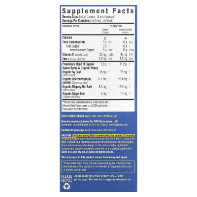 Mommy's Bliss, Kids Organic Cough Syrup & Mucus + Immunity Support, 1-12 Yrs, Elderberry, 4 fl oz (120 ml)