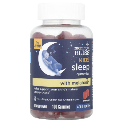 Mommy's Bliss, Kids Sleep Gummies With Melatonin, Ages 3 Years+, Strawberry, 1 mg, 100 Gummies