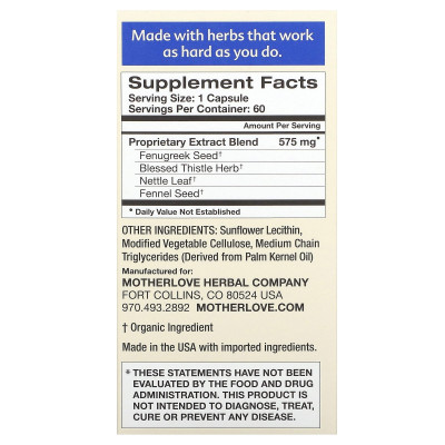 Motherlove, Breastfeeding, More Milk Plus, 60 Liquid Capsules