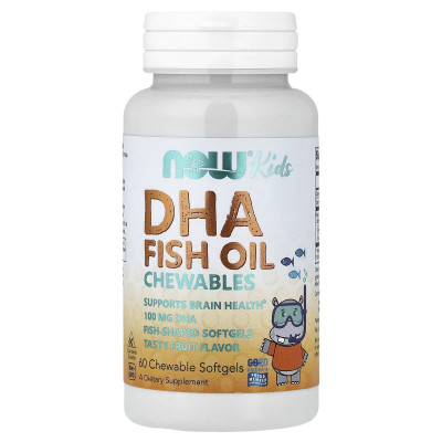 NOW Foods, Kid's DHA Fish Oil Chewables, Tasty Fruit, 60 Chewable Softgels