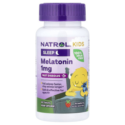 Natrol, Kids, Melatonin, Ages 4+, Strawberry, 40 Tablets