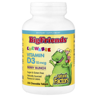 Natural Factors, Big Friends®, Chewable Vitamin D3, Berry Bunch, 10 mcg (400 IU), 250 Chewable Tablets