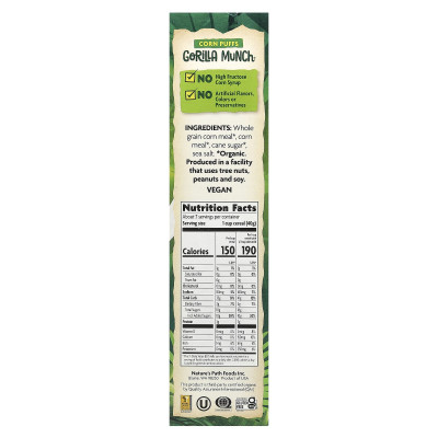Nature's Path, EnviroKidz, Organic Corn Puffs Gorilla Munch Cereal, 10 oz (284 g)