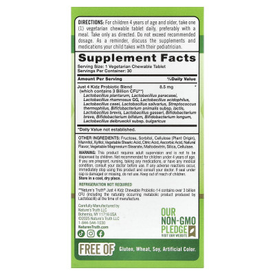 Nature's Truth, Just 4 Kidz, One Daily Chewable Probiotic-14, Delicious Berry, 30 Chewable Tablets