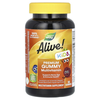 Nature's Way, Alive! Kids, Premium Gummy Multivitamin, Cherry, Grape & Orange, 90 Gummies