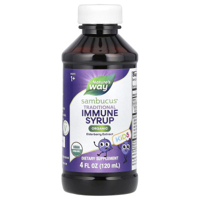 Nature's Way, Kids Sambucus®, Organic Traditional Immune Syrup, Ages 1+, 25 mg, 4 fl oz (120 ml)