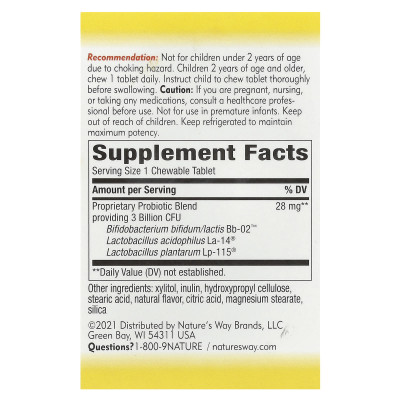 Nature's Way, Primadophilus, Kids, Ages 2+, Orange, 3 Billion CFU, 30 Chewable Tablets