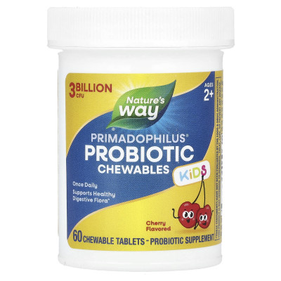 Nature's Way, Primadophilus®, Kids Probiotic Chewables, Ages 2+, Cherry , 3 Billion CFU, 60 Chewable Tablets