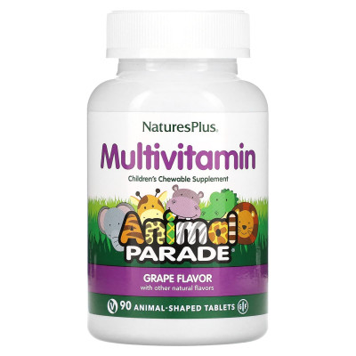 NaturesPlus, Animal Parade, Children's Chewable Multivitamin Supplement, Grape, 90 Animal-Shaped Tablets