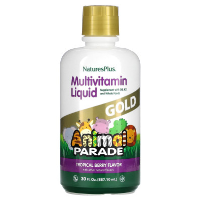 NaturesPlus, Animal Parade Gold, Multivitamin Liquid, Tropical Berry, 30 fl oz (887.1 ml)