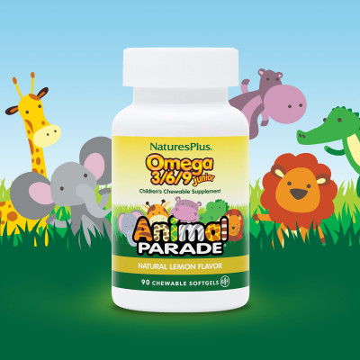 NaturesPlus, Animal Parade®, Omega 3/6/9 Junior, Natural Lemon, 90 Chewable Softgels