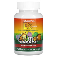 NaturesPlus, Animal Parade, Vitamin D3, Black Cherry, 12.5 mcg (500 IU), 90 Animal-Shaped Tablets