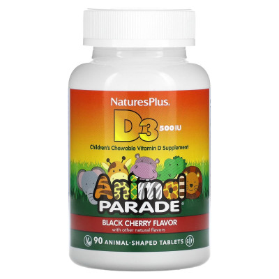 NaturesPlus, Animal Parade, Vitamin D3, Black Cherry, 12.5 mcg (500 IU), 90 Animal-Shaped Tablets