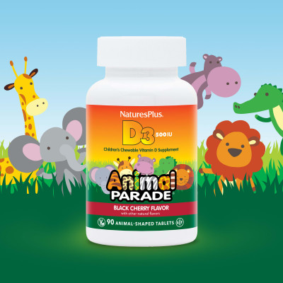 NaturesPlus, Animal Parade, Vitamin D3, Black Cherry, 12.5 mcg (500 IU), 90 Animal-Shaped Tablets