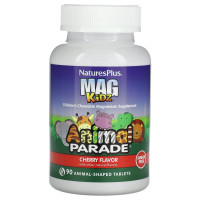 NaturesPlus, MagKidz, Animal Parade, Children's Chewable Magnesium, Cherry, 90 Animal-Shaped Tablets (50 mg per Tablet)