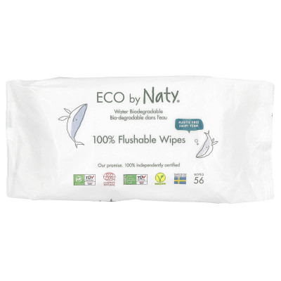 Naty, 100% Flushable Wipes, Fragrance Free , 56 Wipes
