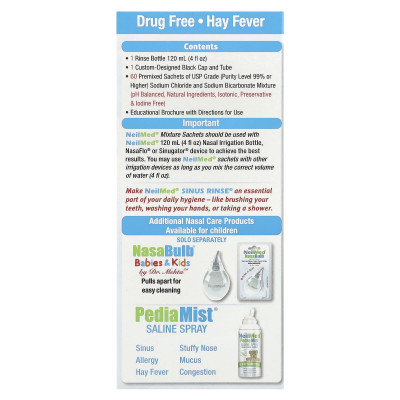 NeilMed, Kids, Sinus Rinse®, Ages 2+, 1 Squeeze Bottle, 60 Premixed Packets
