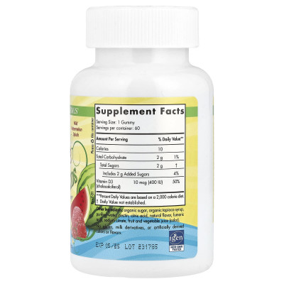 Nordic Naturals, Kids Vitamin D3 Gummies, Wild Watermelon Splash, 400 IU, 60 Gummies