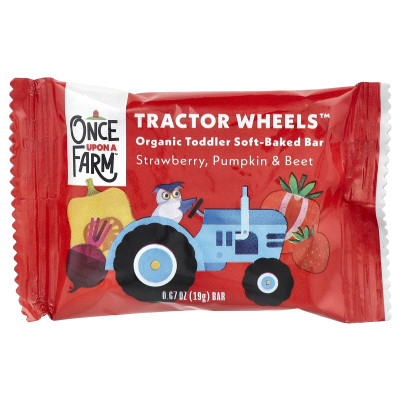 Once Upon A Farm, Organic Toddler Soft-Baked Bar, Tractor Wheels™, Strawberry, Pumpkin & Beet , 5 Bars, 0.67 oz (19 g) Each