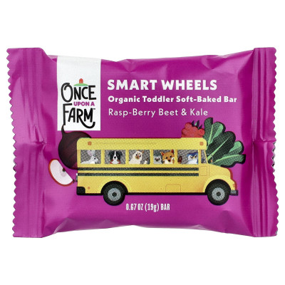 Once Upon A Farm, Smart Wheels, Organic Toddler Soft-Baked Bar, Rasp-Berry Beet & Kale, 5 Bars, 0.67 oz (19 g) Each