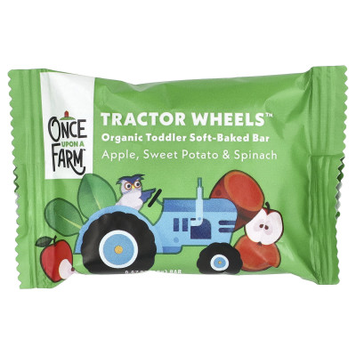 Once Upon A Farm, Tractor Wheels™, Organic Toddler Soft-Baked Bar, Apple, Sweet Potato & Spinach, 5 Pack, 0.67 oz (19 g) Each