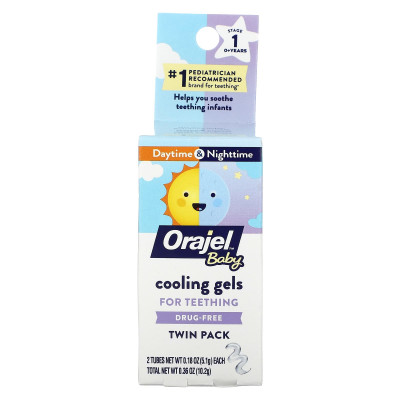 Orajel, Baby Daytime + Nighttime Cooling Gels for Teething, 0+ Years, 2 Tubes, 0.18 oz (5.1 g) Each