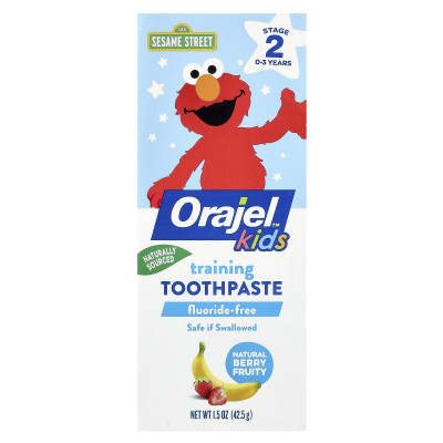 Orajel, Kids, Elmo Training Toothpaste, Fluoride-Free, 0-3 Years, Natural Berry Fruity, 1.5 oz (42.5 g)