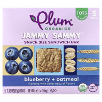 Plum Organics, Jammy Sammy®, Snack Size Sandwich Bar, 15+ Months, Blueberry & Oatmeal, 5 Bars, 1.02 oz (29 g) Each