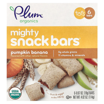 Plum Organics, Mighty Snack Bars, Tots, Pumpkin Banana, 6 Bars, 0.67 oz (19 g) Each