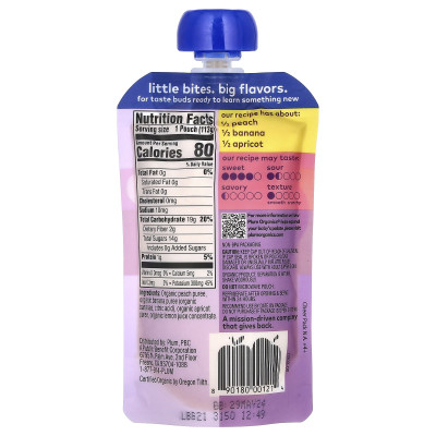 Plum Organics, Organic Baby Food, 6+ Months, Peach, Banana & Apricot, 4 oz (113 g)
