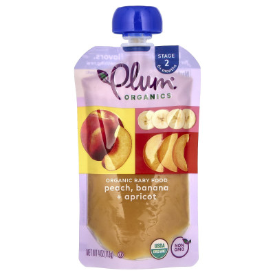 Plum Organics, Organic Baby Food, 6+ Months, Peach, Banana & Apricot, 4 oz (113 g)