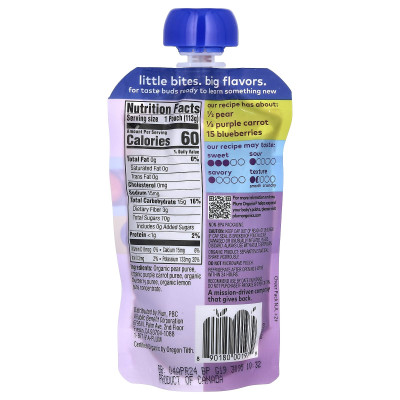 Plum Organics, Organic Baby Food, 6+ Months, Pear, Purple Carrot & Blueberry, 4 oz (113 g)