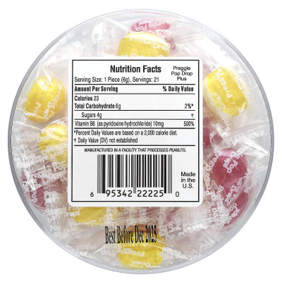 Preggie, Pop Drops Plus, Sour Raspberry, Sour Lemon, 21 Pieces