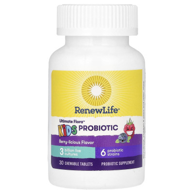 Renew Life, Ultimate Flora, Kids Probiotic, Berry-licious, 3 Billion Live Cultures, 30 Chewable Tablets