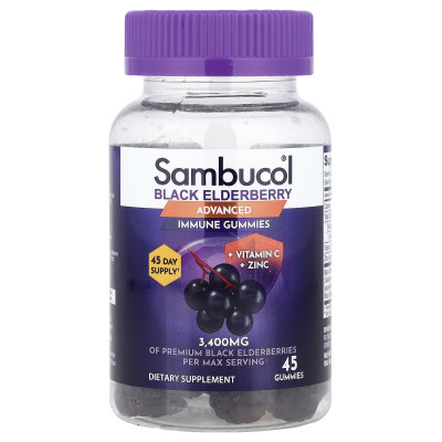 Sambucol, Black Elderberry, Advanced Immune Gummies + Vitamin C + Zinc, 45 Gummies