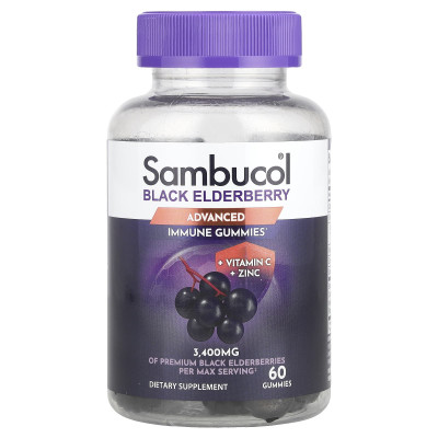 Sambucol, Black Elderberry, Advanced Immune Gummies + Vitamin C + Zinc, 60 Gummies