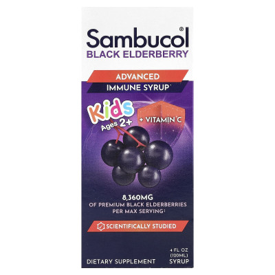 Sambucol, Kids, Black Elderberry, Advanced Immune Syrup, 2 Years & Older, Berry, 4 fl oz (120 ml)