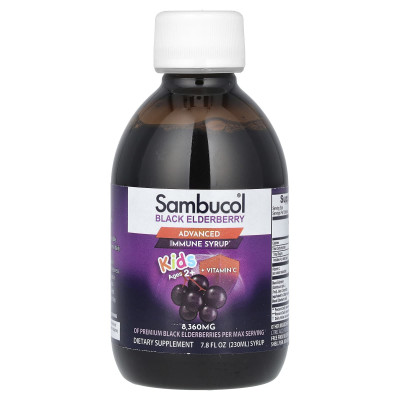 Sambucol, Kids, Black Elderberry, Advanced Immune Syrup, Ages 2+, 8,360 mg, 7.8 fl oz (230 ml)